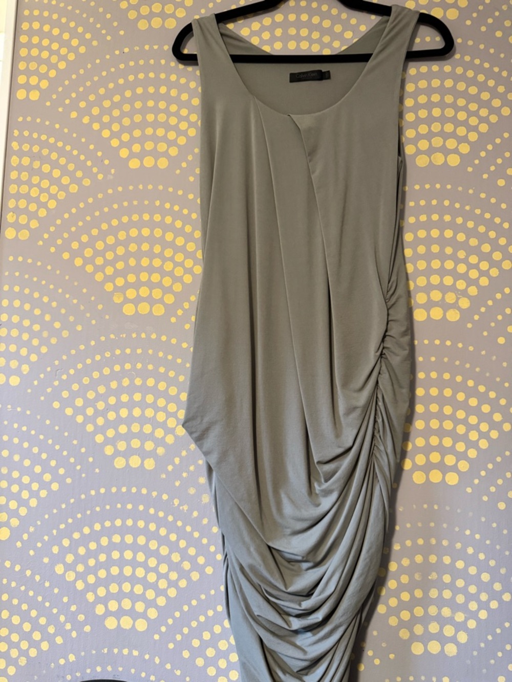 Calvin Klein Collection Draped Dress Y2K 2004 Greige Ruched Minimalist Midi